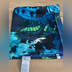 Vintage Chicos Blue & Green Abstract Butterfly Print Silk Scarf - EUC